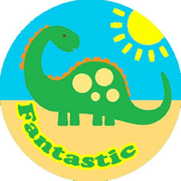 144 Big Green Dinosaur 30mm Round Children's Reward Stickers for Teachers or Parents