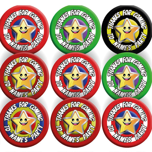 144 Personalised Superhero Shields Party 30mm Reward Stickers for School Teachers, Parents and Nursery
