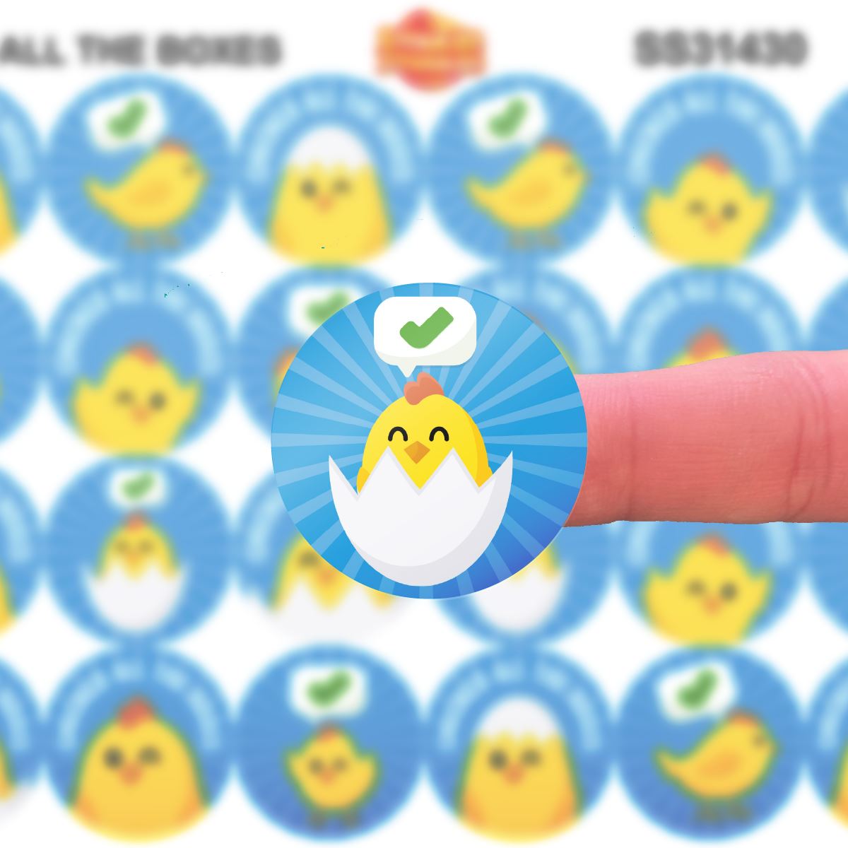 144 Chicked All The Boxes - 30mm - Glossy Reward Stickers for Teachers & Parents