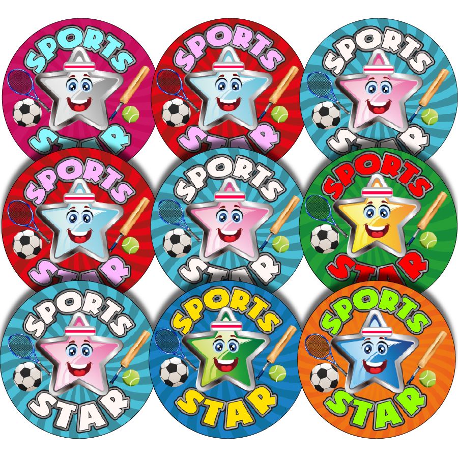 144 Sports Star - 30mm - Glossy Reward Stickers for Teachers & Parents