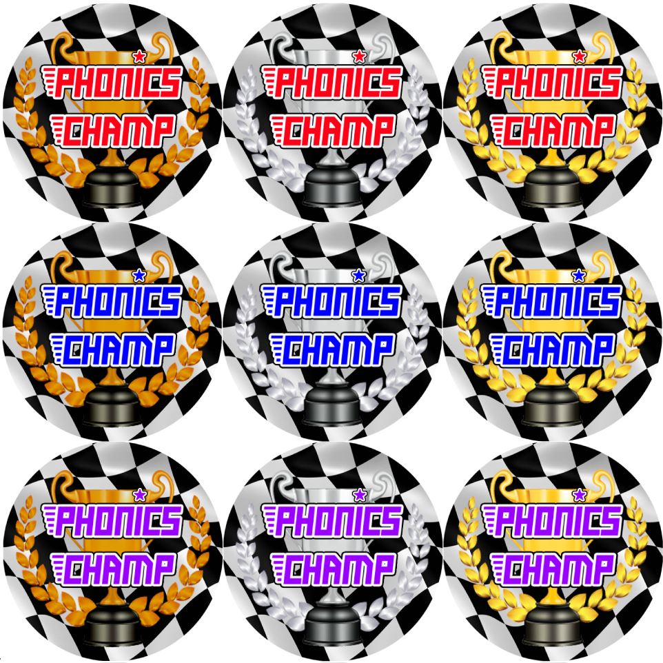 144 Phonics Champ 30mm Reward Stickers for School Teachers, Parents and Nursery