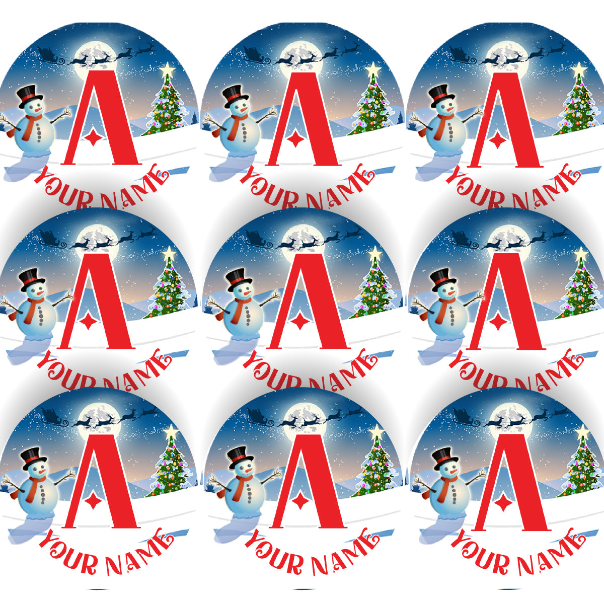 144 Personalised Merry Monogram 30mm Christmas Initial Stickers for School Teachers, Parents, Gifts, Events
