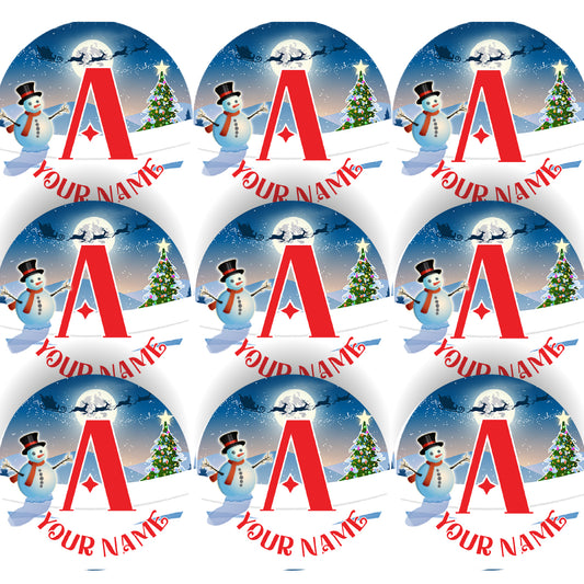 144 Personalised Merry Monogram 30mm Christmas Initial Stickers for School Teachers, Parents, Gifts, Events