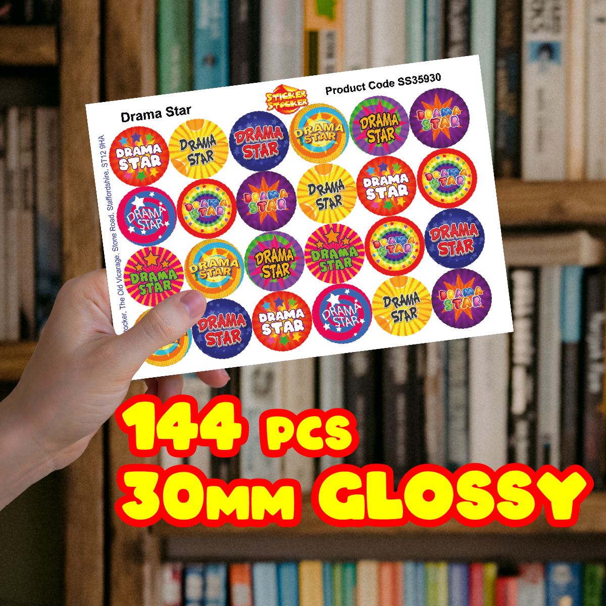 144 Drama Star Stickers - 30mm - Glossy Reward Stickers for Teachers & Parents