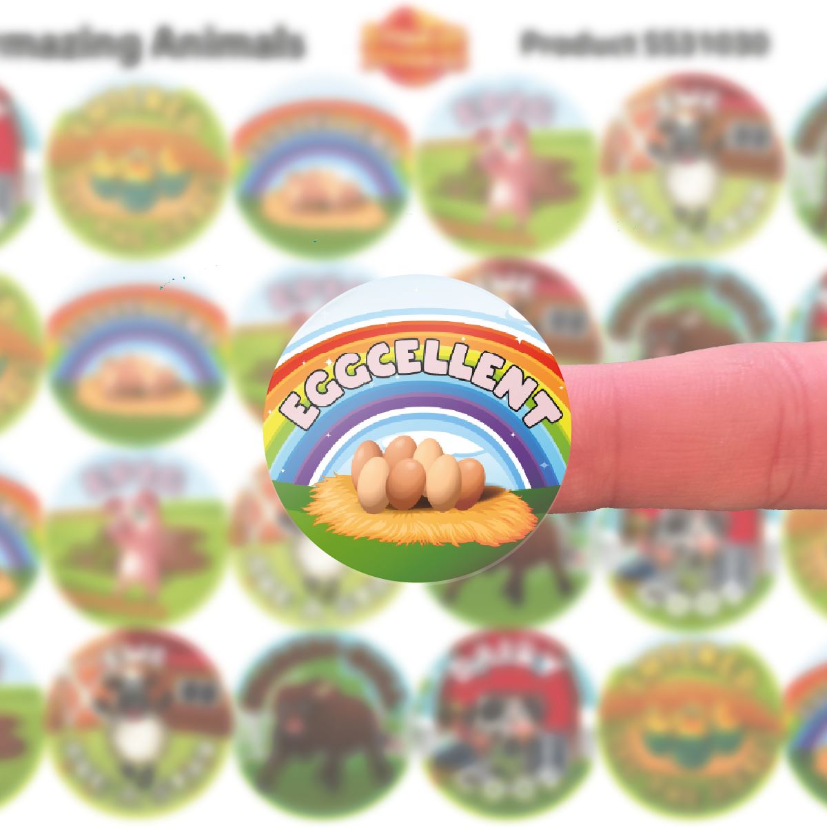 Amazing Farm Animals - 30mm - 144 Glossy Reward Stickers for Teachers & Parents