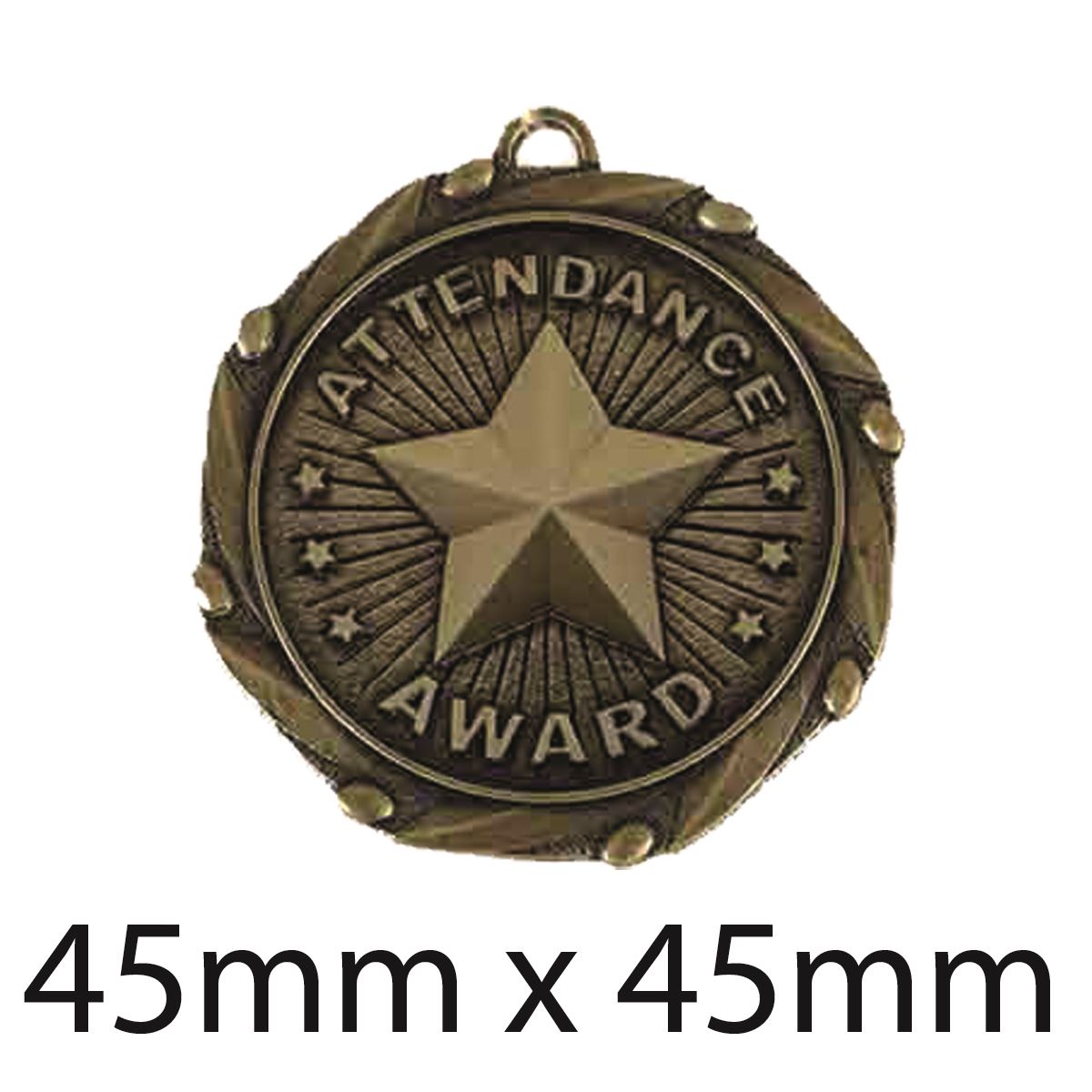 Attendance Award Medal with FREE Ribbon and Certificate 45mm Metal