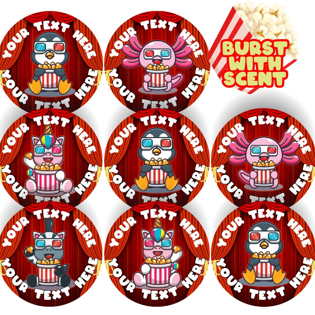 120 Popcorn Animals Scented Personalised Stickers - Personalised 30mm Scented  Stickers - For Teachers Nursery Parents
