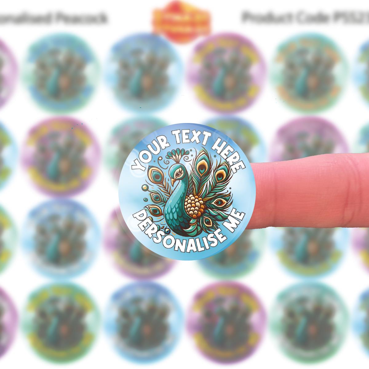 144 Personalised Peacock Bird 30mm Reward Stickers for School Teachers, Parents and Nursery