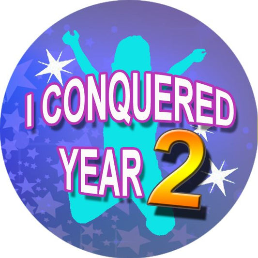 144 I Conquered Year 2 - End of Term Year 1st grade Teacher Reward Stickers Size 30mm
