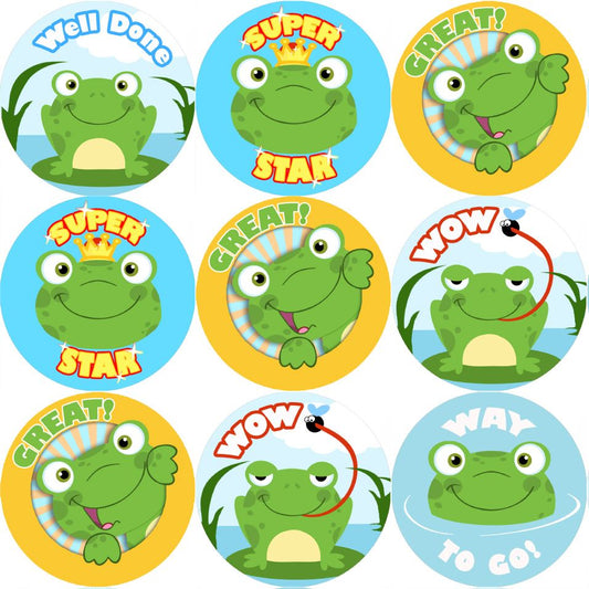 144 Fun Frogs Praise Words 30mm Stickers for Teachers, Parents and Party Bags