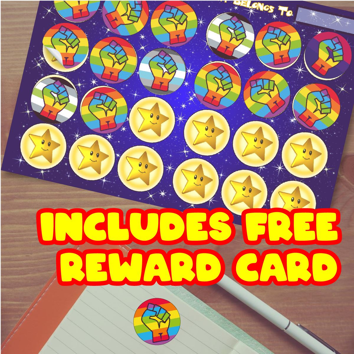 144 Colourful LGBT Pride Rainbow Fists 30mm Glossy Stickers