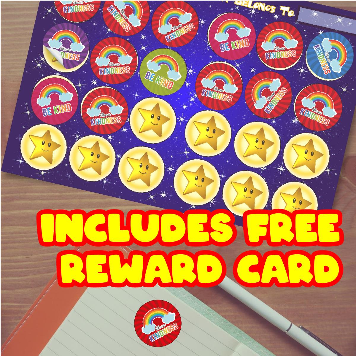 144 Colourful Kindness  30mm Reward Stickers for School Teachers, Parents and Nursery