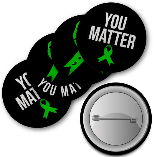20 x Mental Health You Matter Green Ribbon Suicide Awareness Button Badges (Pack of 20 Pin Badges - 38mm)