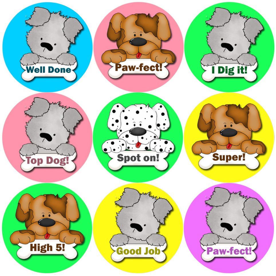 144 Puppy Praisers 30mm Round Children's Reward Stickers for Teachers or Parents