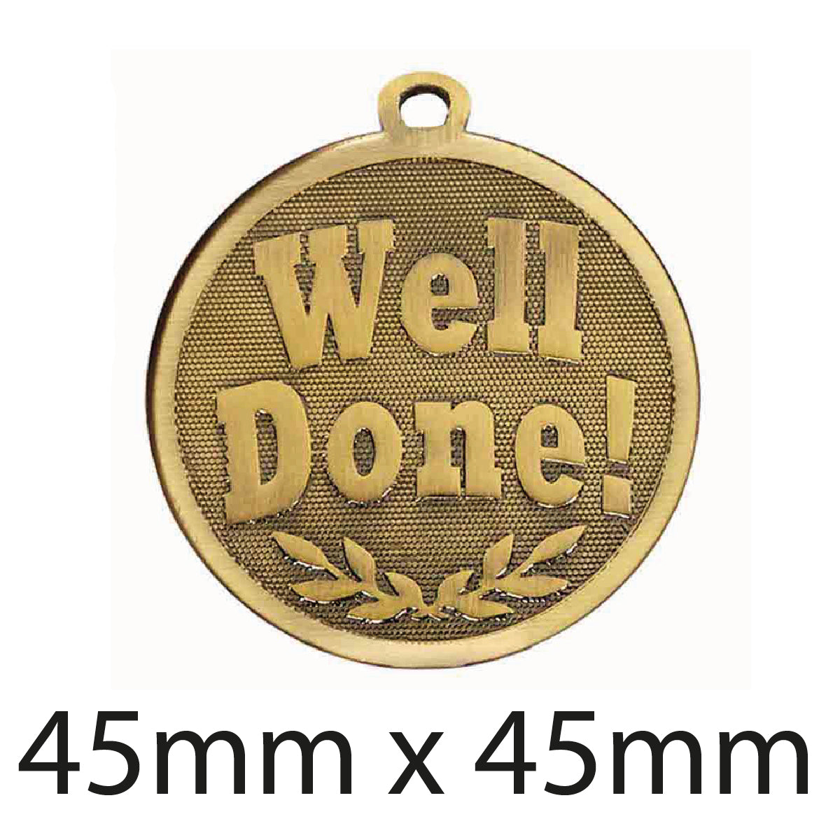 Well Done Medal with FREE Ribbon and Certificate 45mm Metal Gold