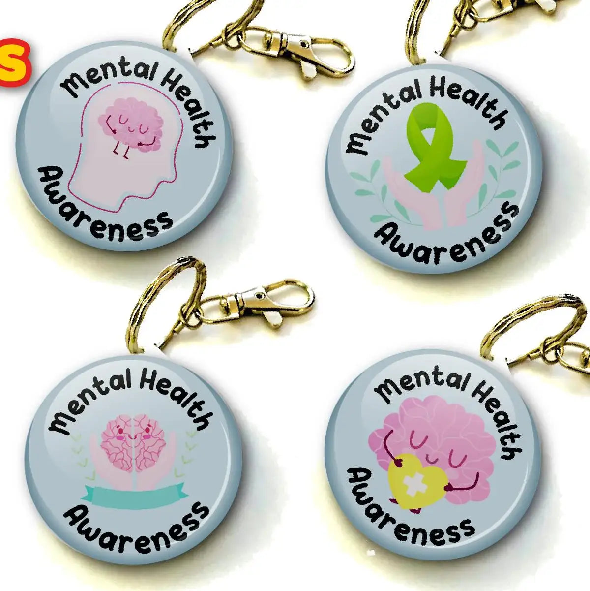 Mental Health Awareness Keyring 38mm (Pack of 8 Key Rings - 38mm ...