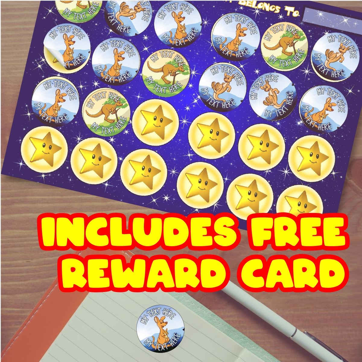 144 Personalised Kool Kangaroo 30mm Reward Stickers for School Teachers, Parents and Nursery