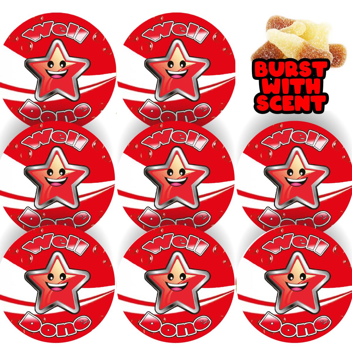 120 Cola Well Done Scented  30mm Reward Stickers for Teachers, Parents and Party Bags