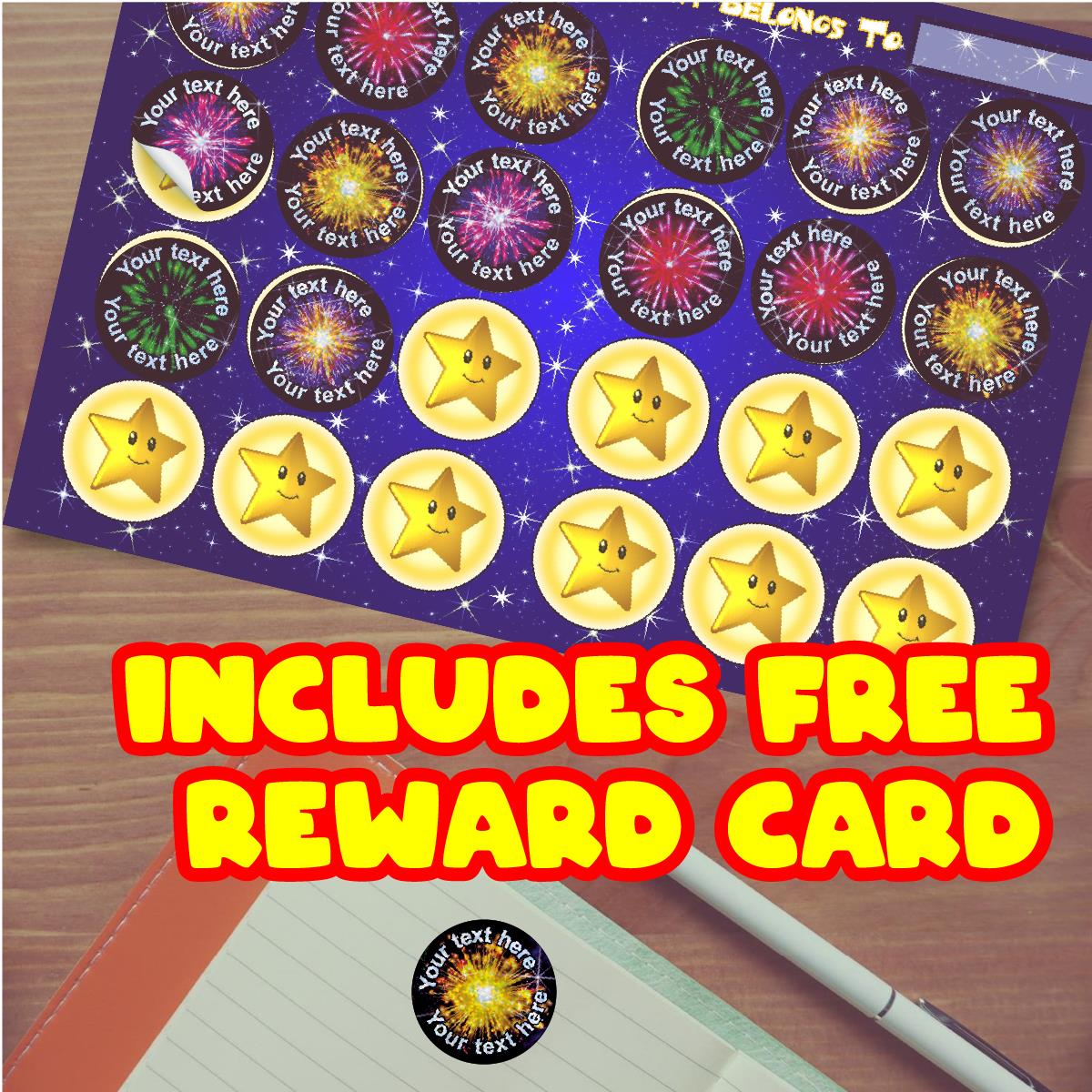 96 Personalised Sparkle Fireworks 30mm Reward Stickers + 60 Free Sparkle Smiles for School Teachers, Parents and Nursery