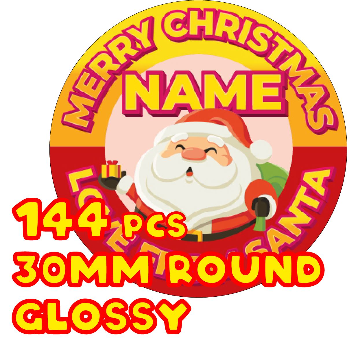 144 Personalised Love From Santa Name 30mm Christmas Stickers