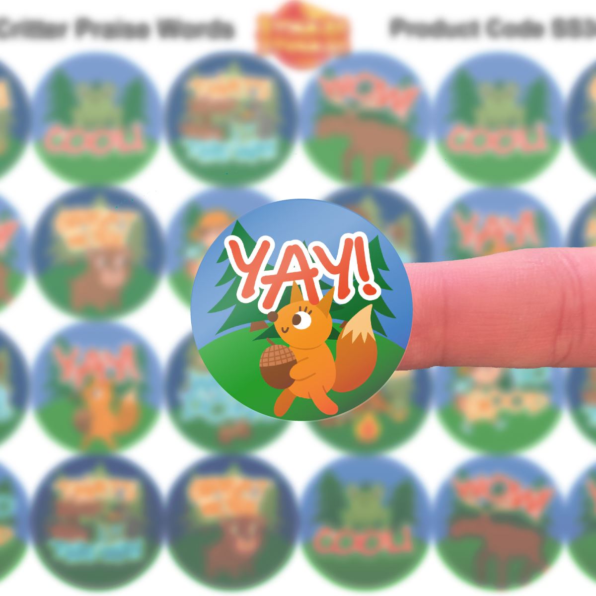 144 Camping Critter Praise Word Stickers - 30mm - Glossy Reward Stickers for Teachers & Parents