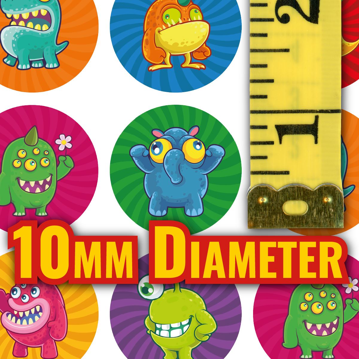 900 Colourful Mini Monsters Dots 10mm Glossy Teacher Reward Stickers Spot Stickers Journal Stickers