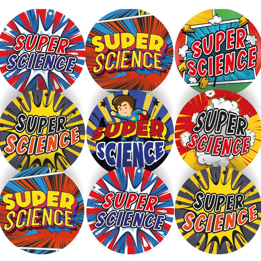 144 Superhero Science  - 30mm - Glossy Reward Stickers for Teachers & Parents