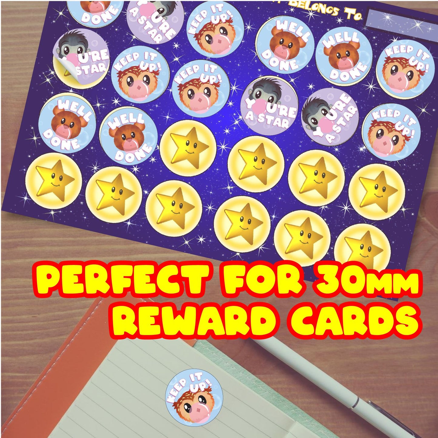 120 Bubble Heads 30mm Bubblegum Scented Reward Stickers for Teachers, Parents and Party Bags