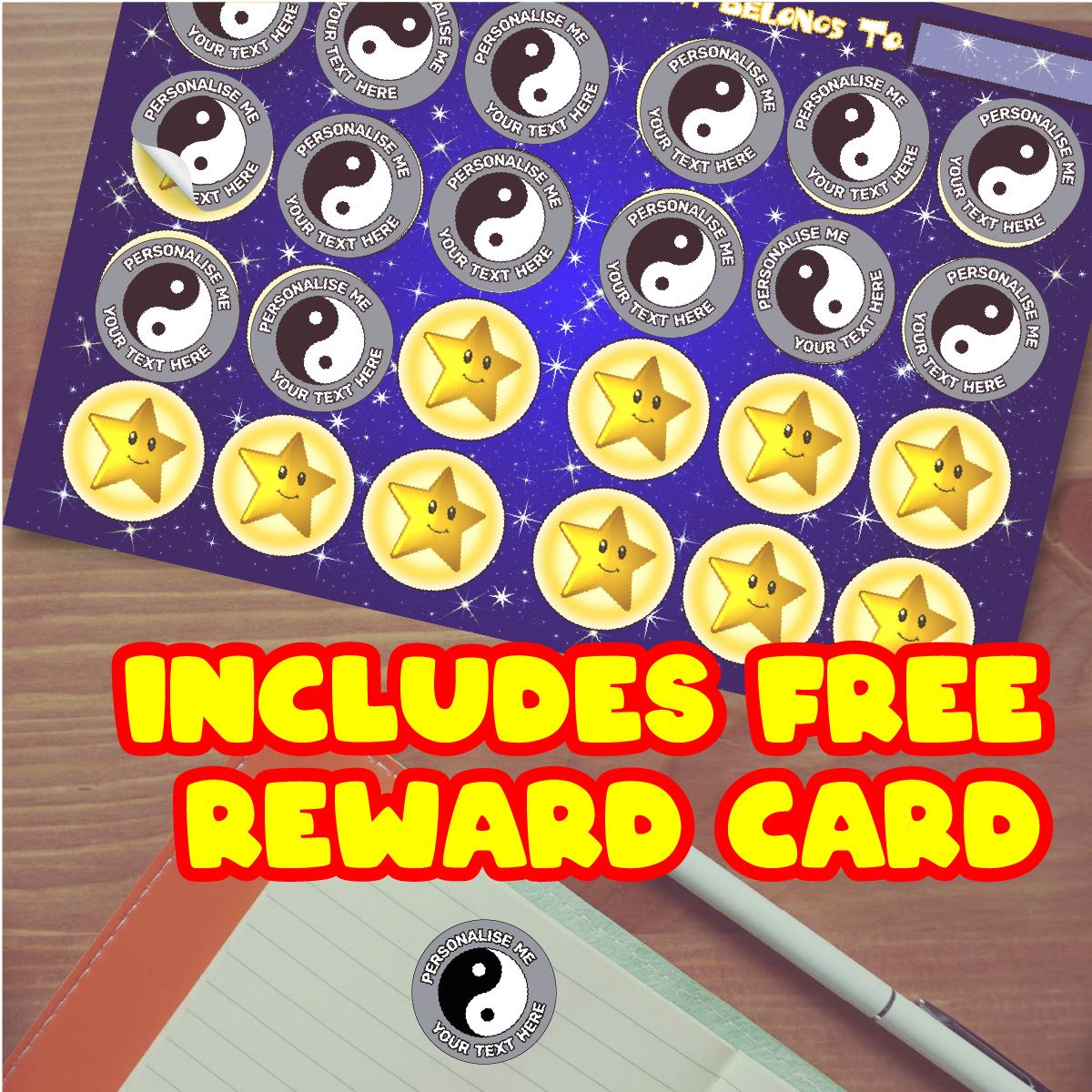 144 Yin and Yang Personalised 30mm Reward Stickers for School Teachers