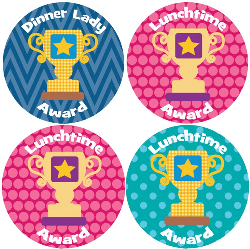 144 Dinner Time Trophies 30mm Children's Reward Stickers for Teachers or Parents