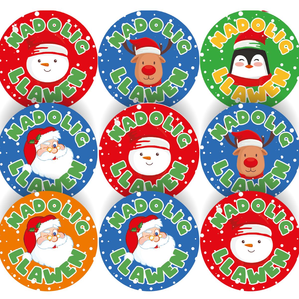 144 Welsh Christmas/Nadolig Llawen Characters 30mm Reward Stickers for Teachers, Parents