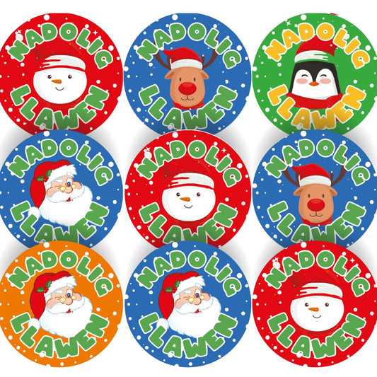 144 Welsh Christmas/Nadolig Llawen Characters 30mm Reward Stickers for Teachers, Parents