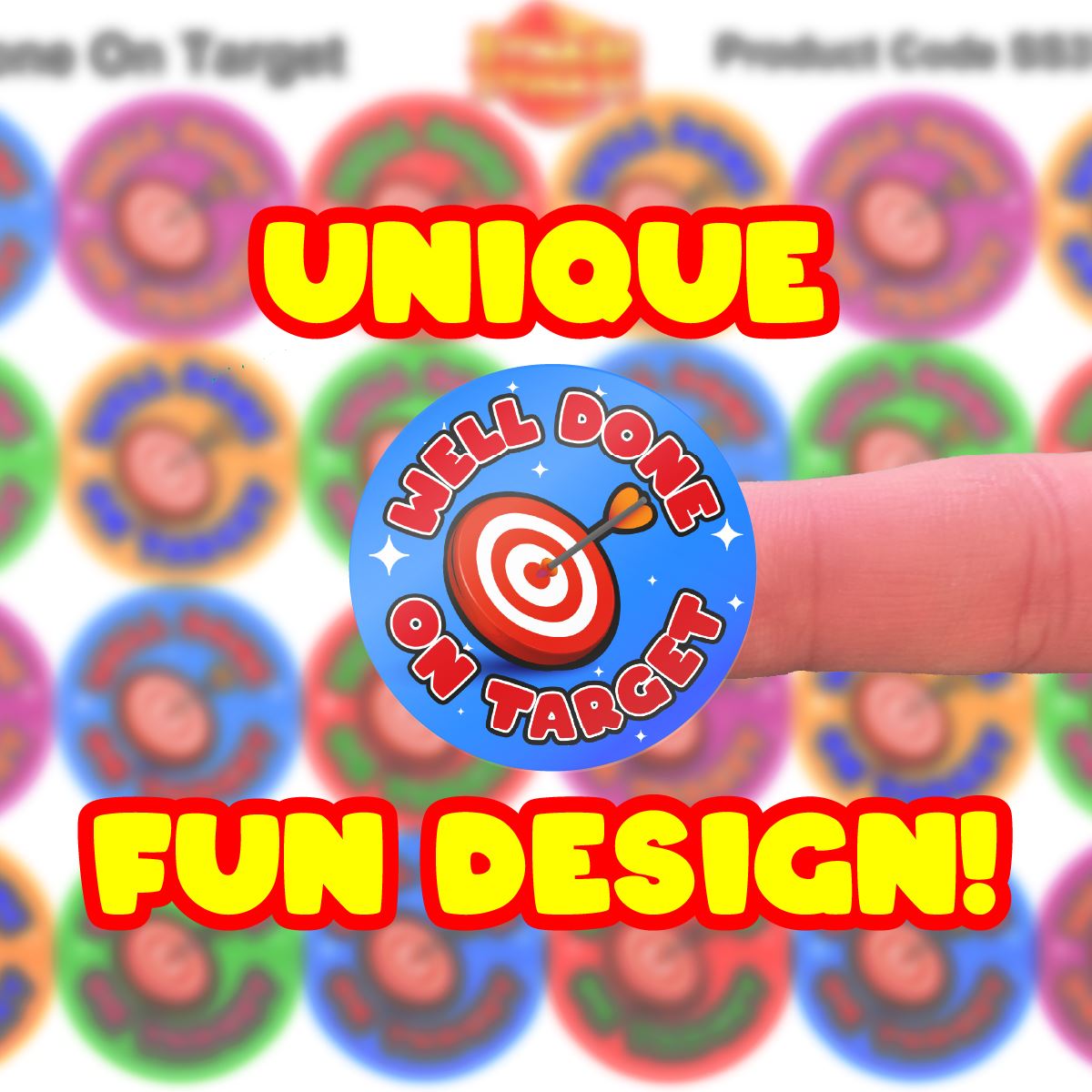 144 Well Done on Target 30mm Glossy Reward Stickers for Teachers & Parents