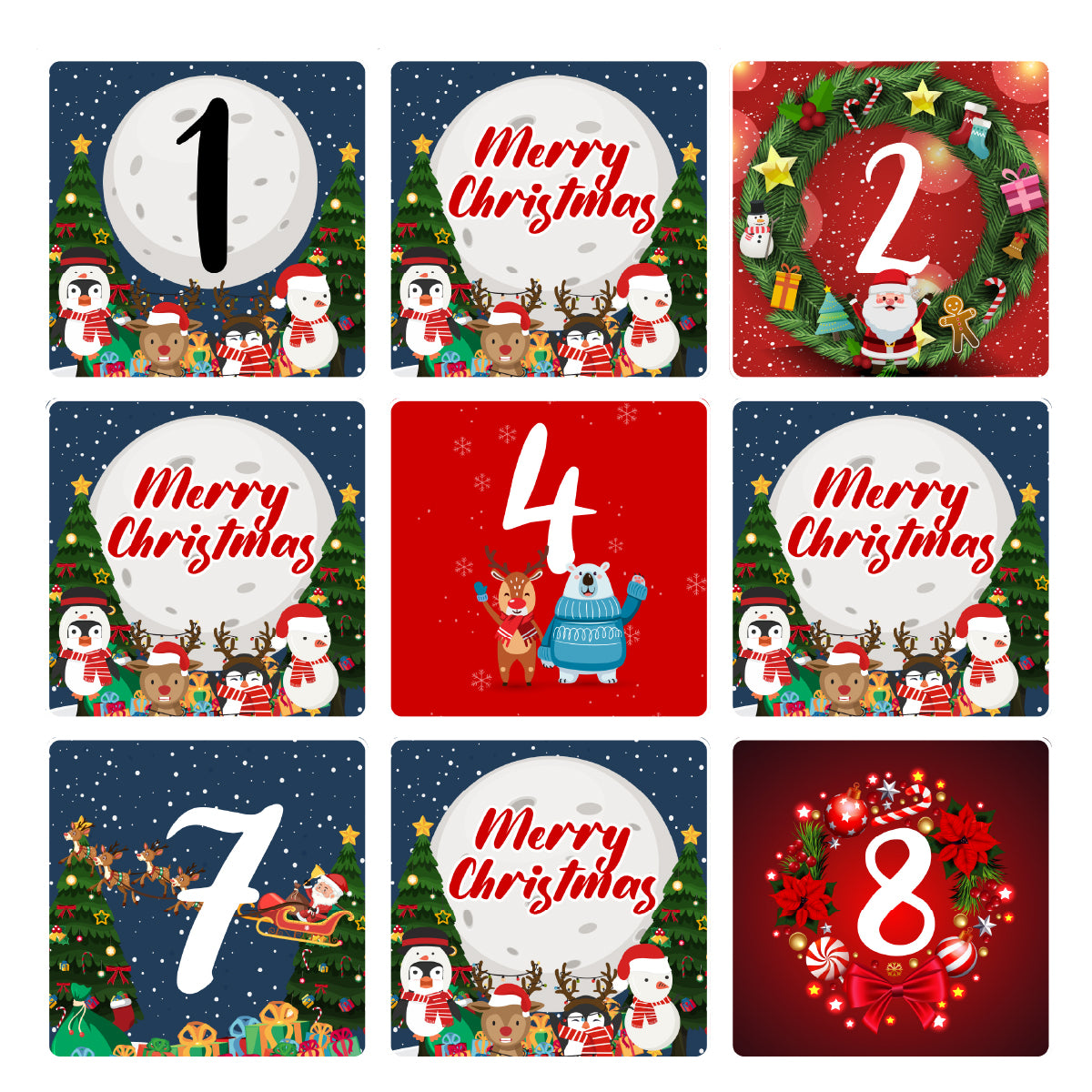 144 Christmas Countdown Advent Number Stickers 30mm Glossy Stickers