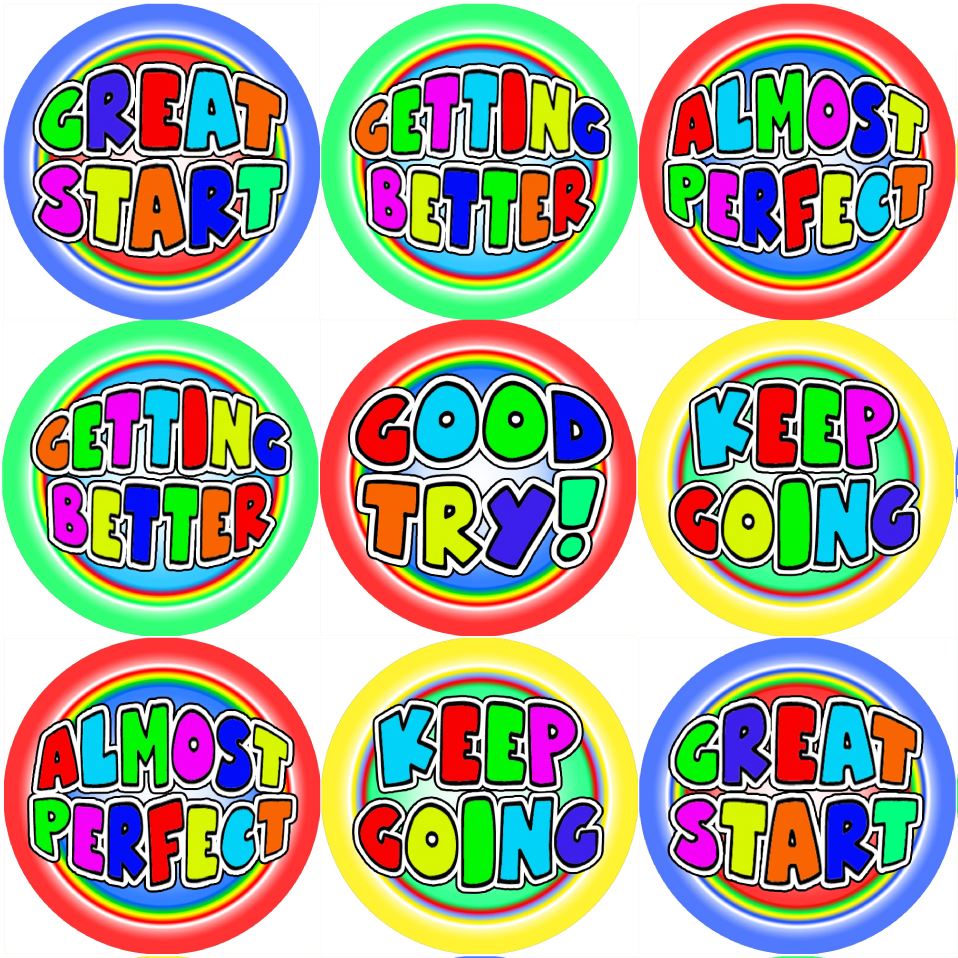 144 Almost Perfect Praise Words 30mm Stickers for Teachers, Parents and Party Bags
