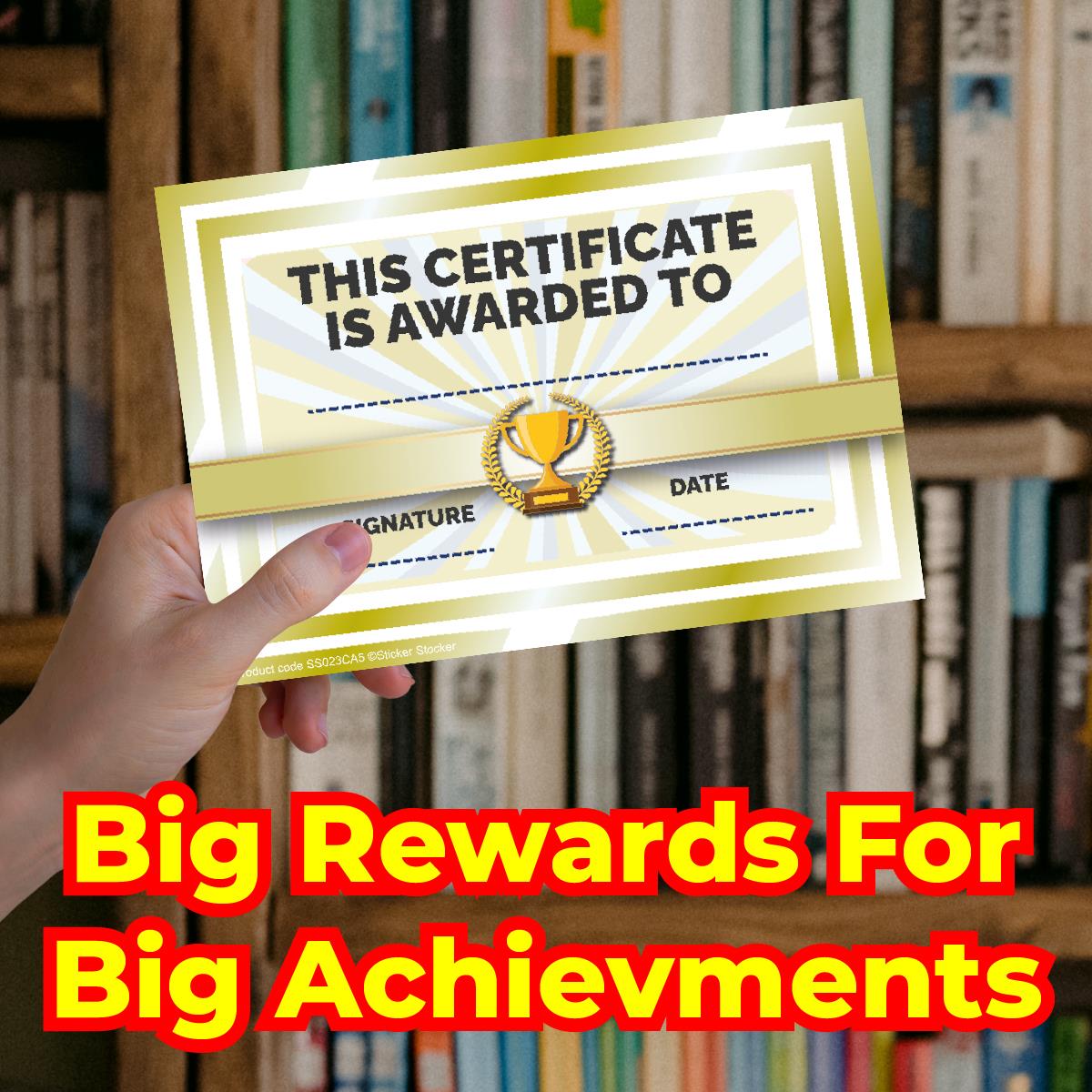 30 Gold Trophy Award certificates for school teachers, 250gsm A5 silk finish card