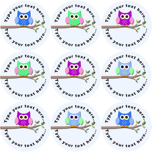 144 Colourful Owls Personalised 30mm Reward Stickers for School Teachers, Parents and Nursery