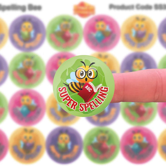 144 Super Spelling Bee - 30mm - Glossy Reward Stickers for Teachers & Parents