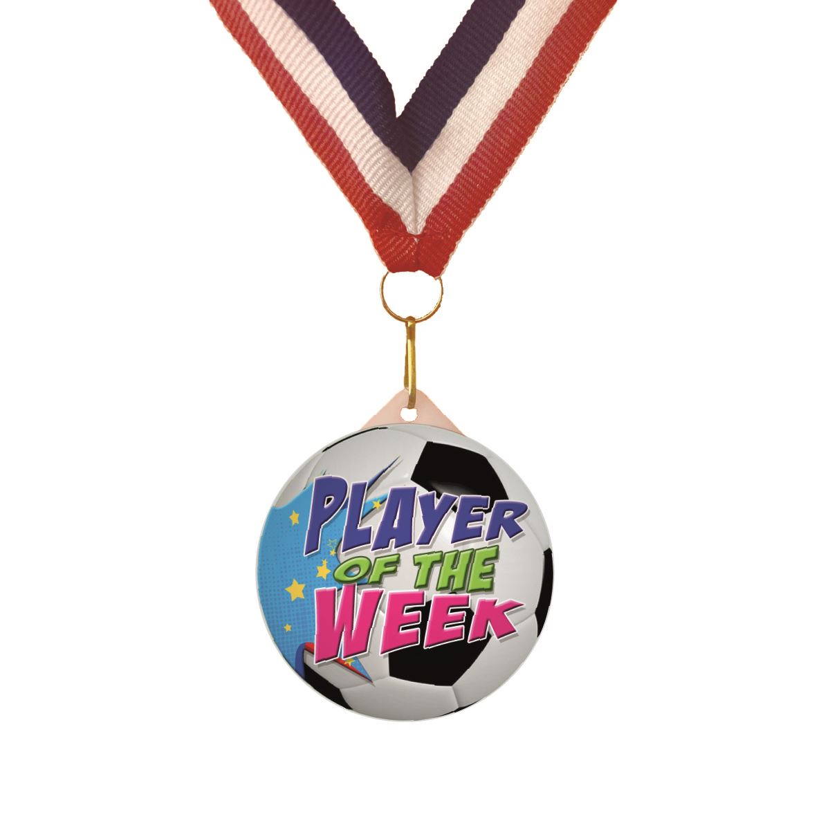 Football Medal Player of the Week 55mm Large Plastic Medal FREE Ribbon and Certificate