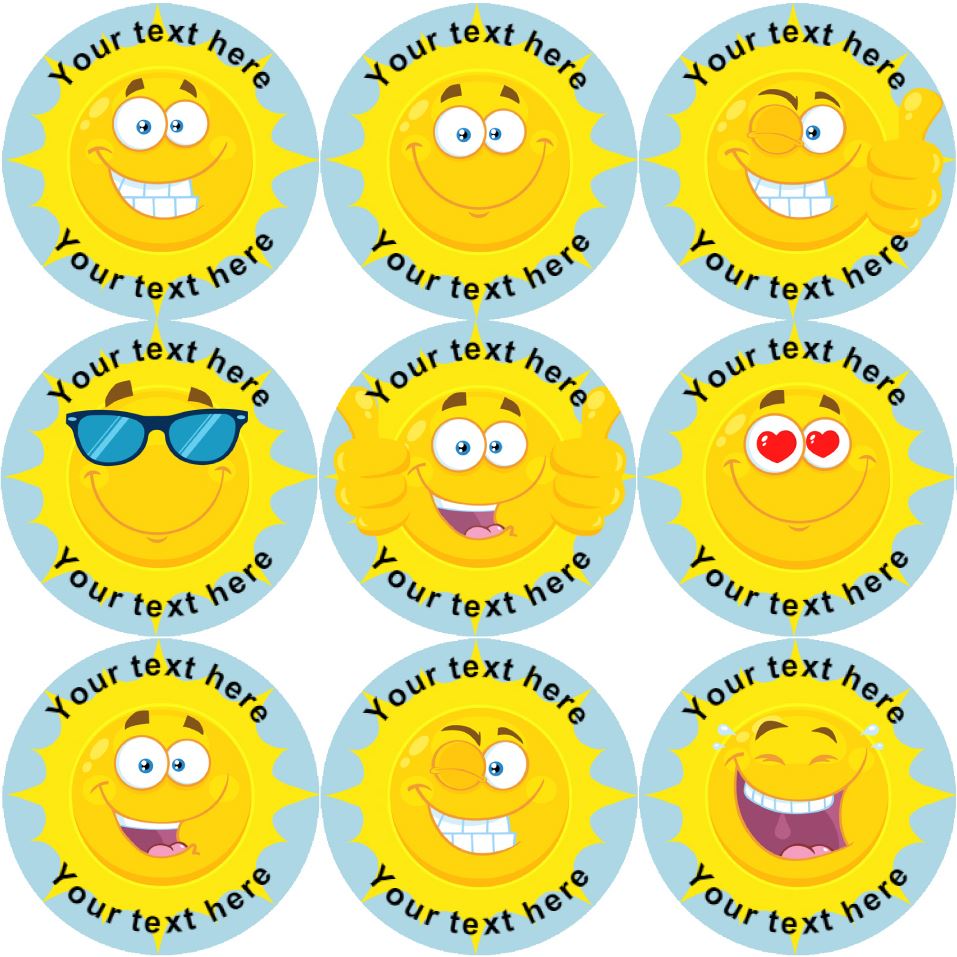 144 Happy Sun Personalised 30mm Reward Stickers for School Teachers, Parents and Nursery
