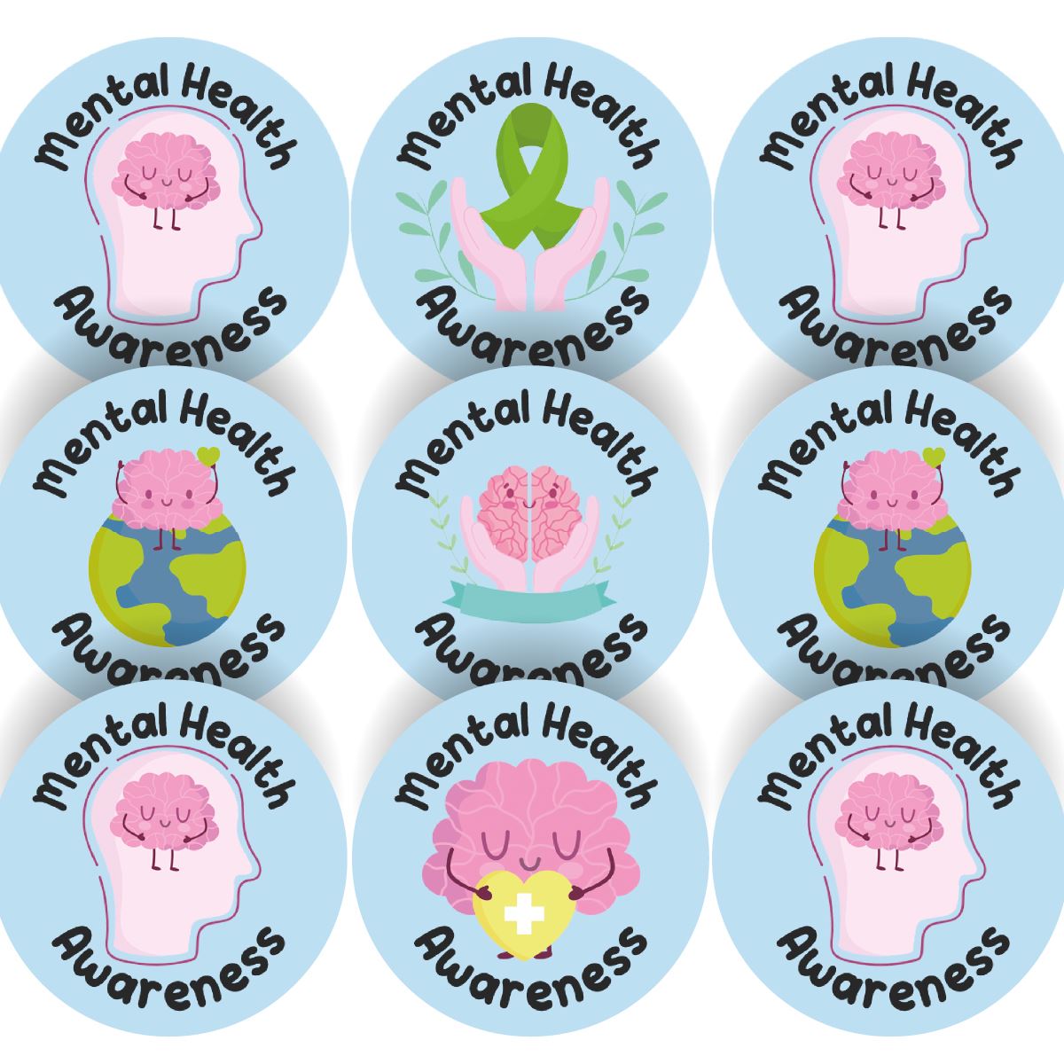144 Mental Health Awareness 30mm Stickers for Nurses, School Teachers and Parents