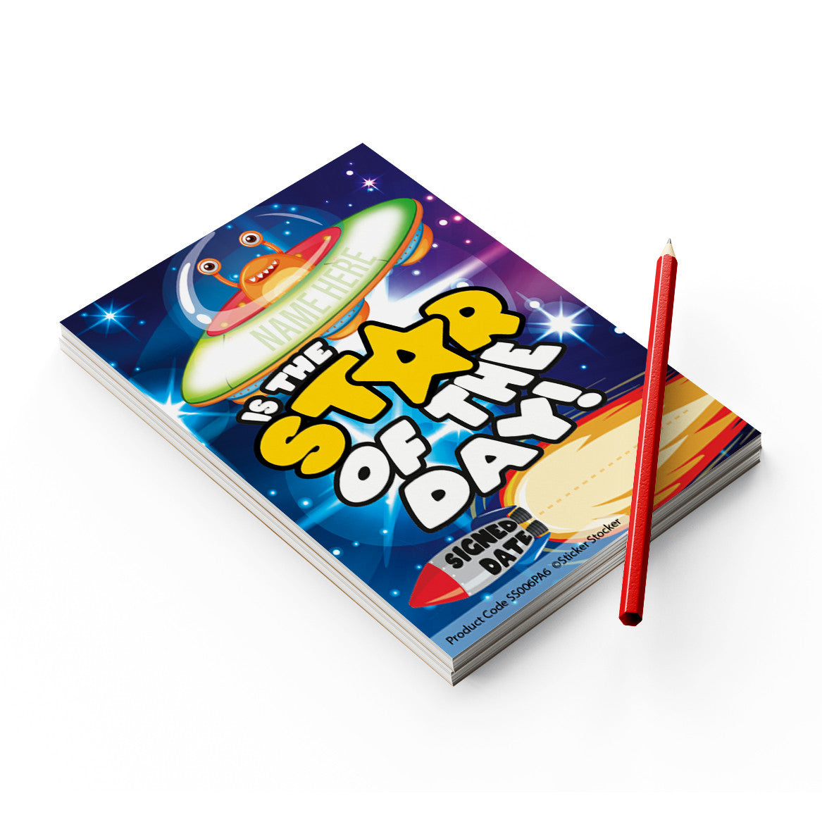 Sticker Stocker - A6 Praise Note Pad 100 Sheet Incentive Chart Rewards - Star of the Day Space Alien