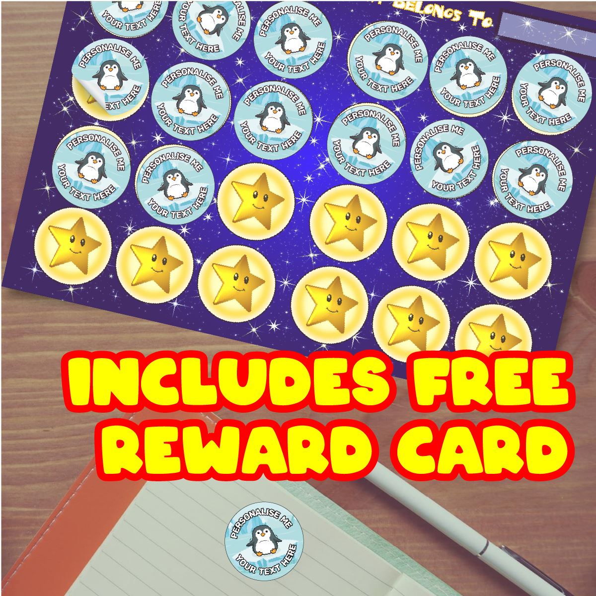 144 Penguins Personalised 30mm Reward Stickers for School Teachers, Parents and Nursery