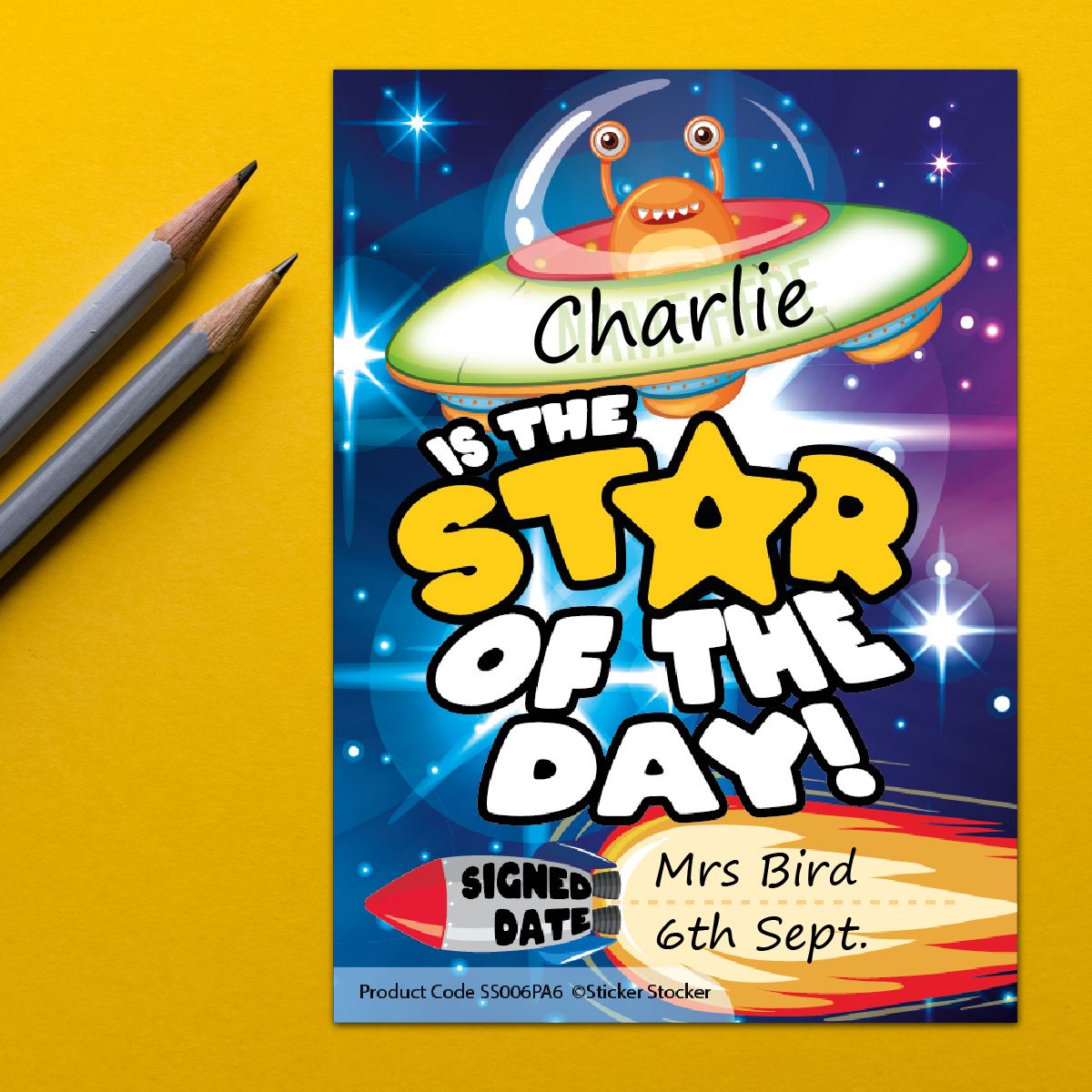 A6 Praise Note Pad 100 Sheet Incentive Chart Rewards - Star of the Day Space Alien