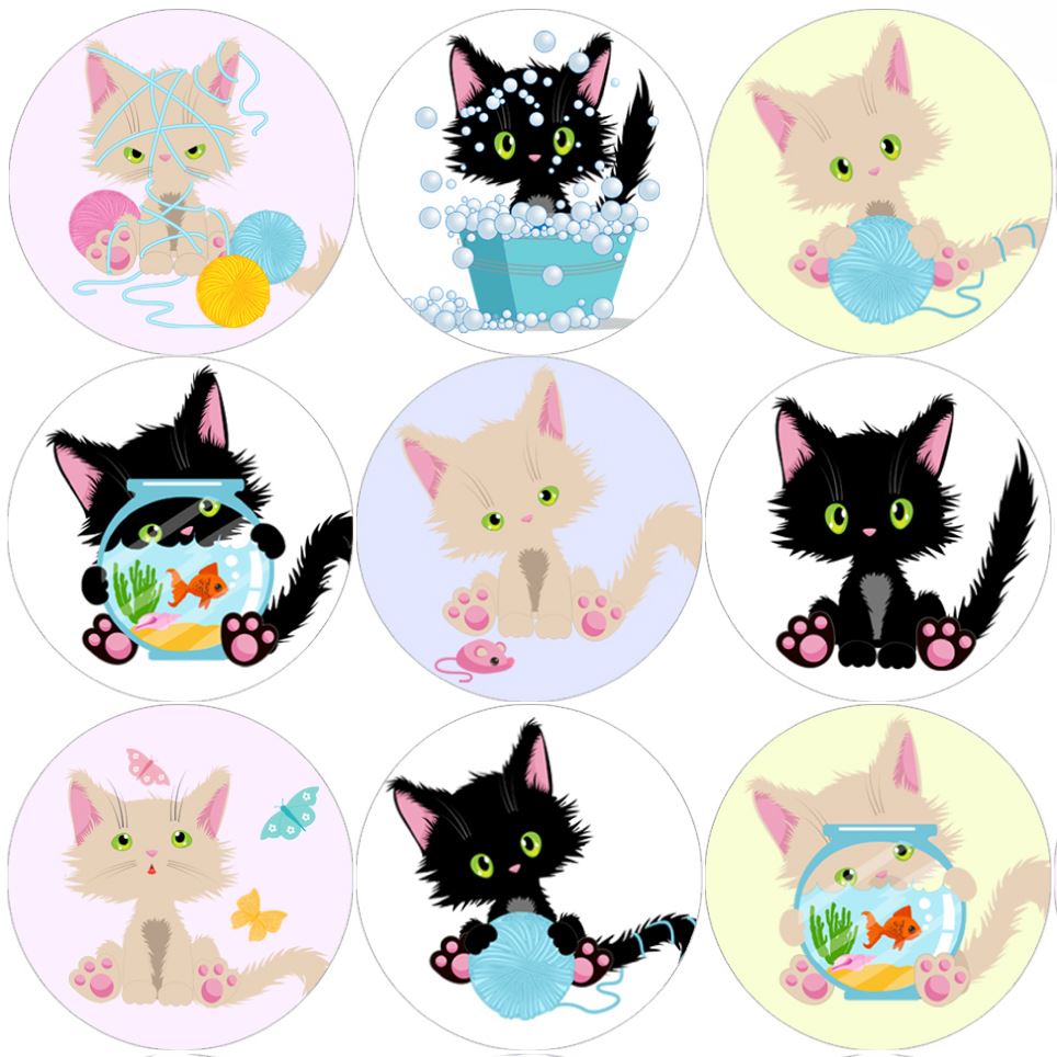 144 Cute Cats 30mm Reward Stickers for Teachers, Parents and Party Bags
