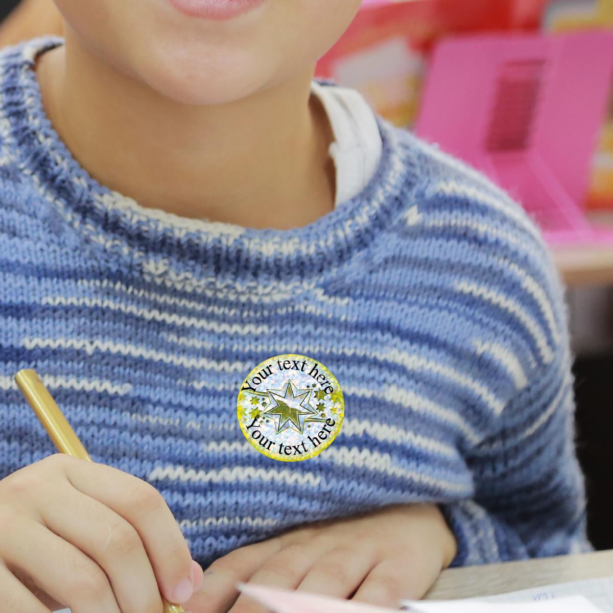 96 Personalised Sparkle Golds Star 30mm Reward Stickers + 60 Free Sparkle Smiles for School Teachers, Parents and Nursery