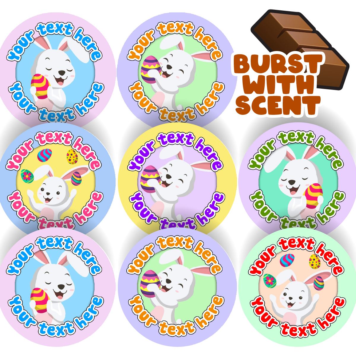 120 Chocolate Scented Personalised Stickers - Easter Bunny - Personalised 30mm Scented  Stickers - For Teachers Nursery Parents