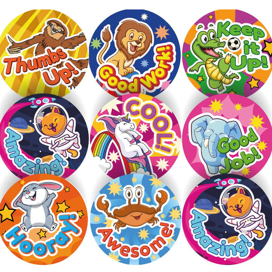 1008 Reward Stickers - Animal Praise Words 30mm Mega Reward Sticker Pack for Teachers & Parents