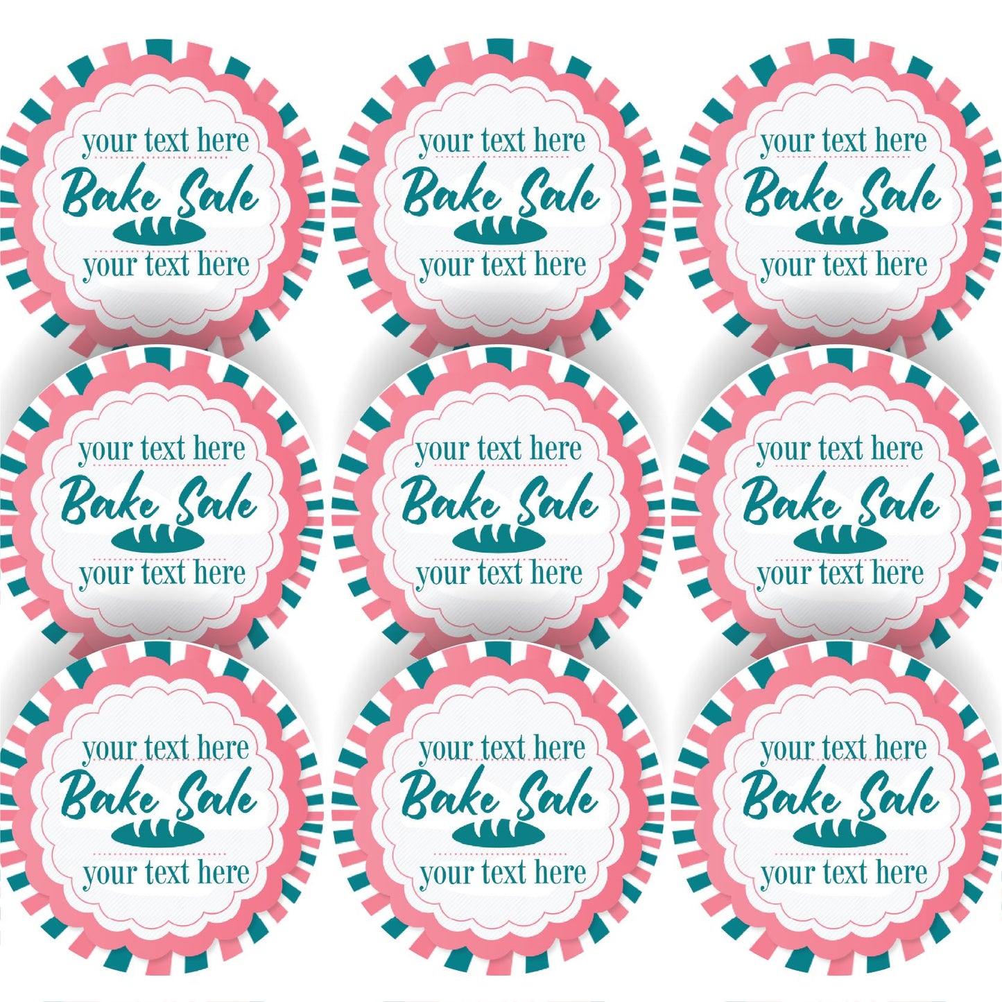144 Personalised Bake Sale 30mm Glossy Stickers Labels