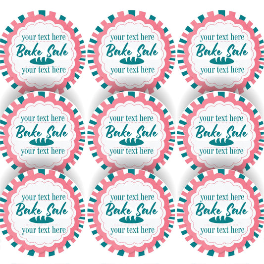144 Personalised Bake Sale 30mm Glossy Stickers Labels